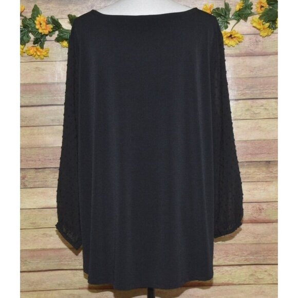 Adrianna Papell Black Swiss Dot Sheer Sleeve Blouse Top Plus Size 3X Square Neck - Picture 5 of 8